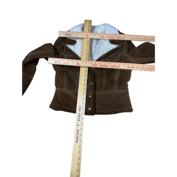 SUEDE VTG 4 Snap Up Coat Womens SZ XS/S Faux Shearling Western Beth Dutton - Picture 9 of 16